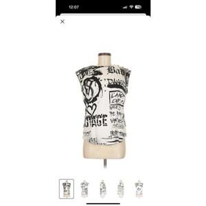 Victoria's Secret BALMAIN Sleeveless Button Top Tank Tee Shirt Graffiti